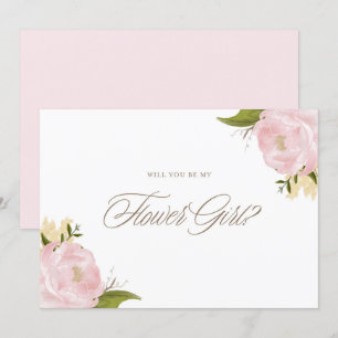 Vattenfärgade Rosa Peonies be my Flower Girl Card Inbjudningar