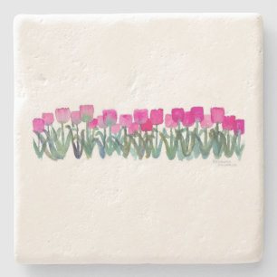 Vattenfärgade Rosa Tulips Underlägg Sten