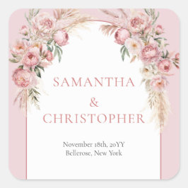 Vattenfärgade rosor blommor boho arch pampas fyrkantigt klistermärke