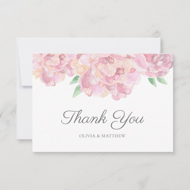 Vattenfärgade rosor. Garden blommigt bröllop Tack Kort (Framsida)