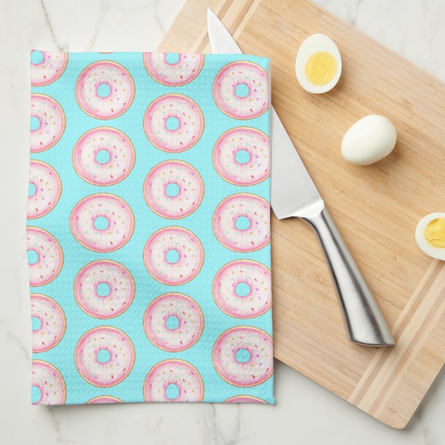 Vattenfärgade Rosor Glazed Sprinkle Donuts Kökshandduk (Vikt i Fjärdedel)