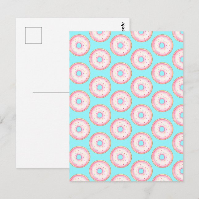 Vattenfärgade Rosor Glazed Sprinkle Donuts Vykort (Fram/baksida)