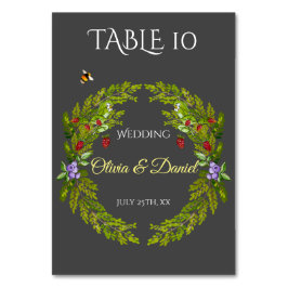 Vattenfärgade skogsbär bröllop bordsnummer
