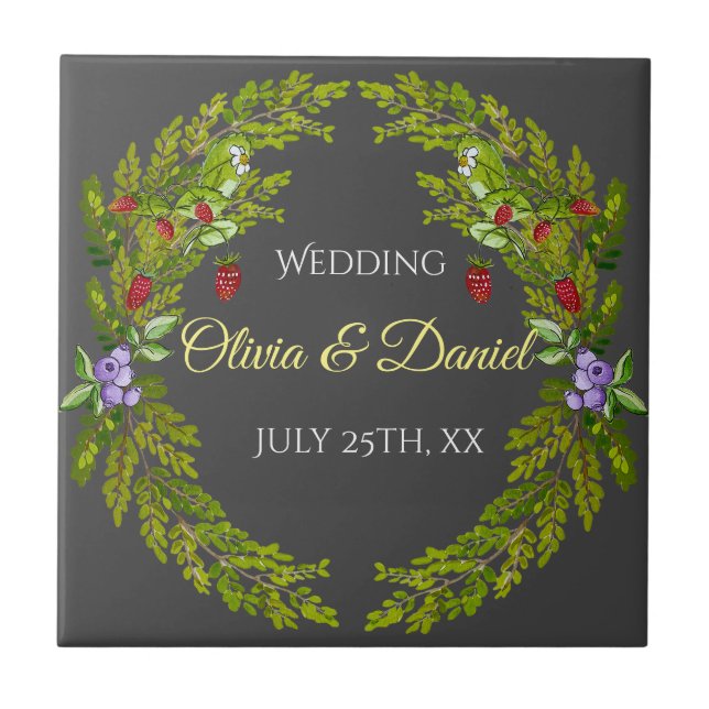 Vattenfärgade skogsbär bröllop kakelplatta (Framsidan)