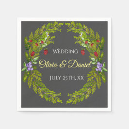 Vattenfärgade skogsbär bröllop pappersservett