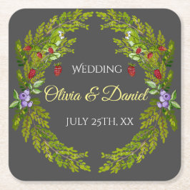 Vattenfärgade skogsbär bröllop underlägg papper kvadrat