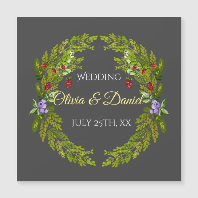 Vattenfärgade skogsbär och svampar bröllop (Framsida)