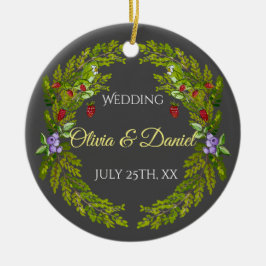 Vattenfärgade skogsbär och svampar bröllop julgransprydnad keramik