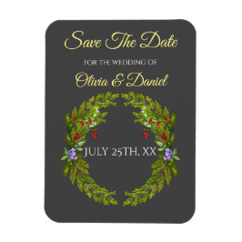 Vattenfärgade skogsbär och svampar bröllop magnet