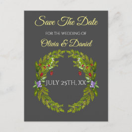 Vattenfärgade skogsbär och svampar bröllop vykort