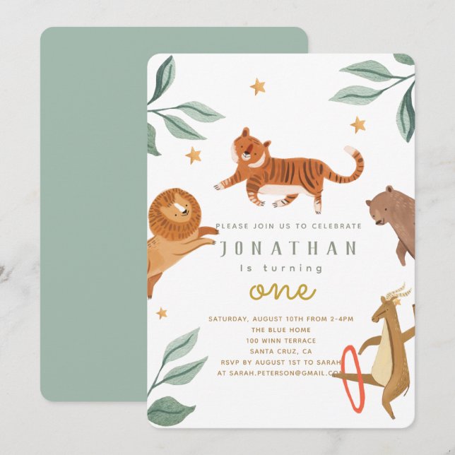 Vattenfärgade skogsdjur som fyller en födelsedag (Fram/baksida)