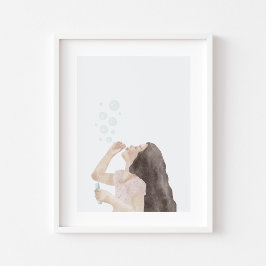 Vattenfärgade små flickor som blåser bubblor poste poster