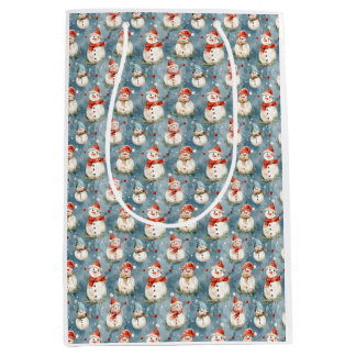 Vattenfärgade Snögubbar på Blue Gift Bag