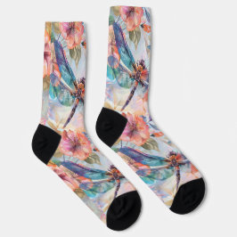 Vattenfärgade sockor med drakflugor och blommor