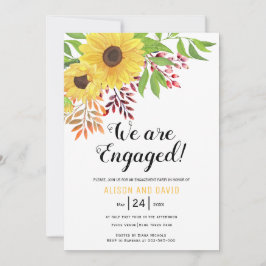 Vattenfärgade solblommor bröllop förlovningsfest inbjudningar