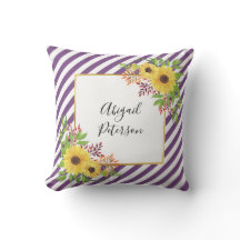 Vattenfärgade solblommor och lila stripe mönster