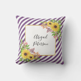 Vattenfärgade solblommor och lila stripe mönster kudde