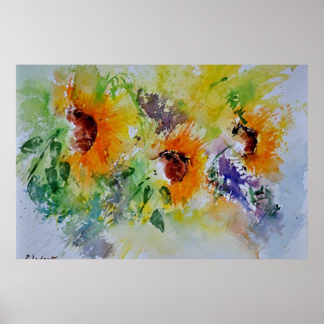 Vattenfärgade solblommor poster (Framsidan)