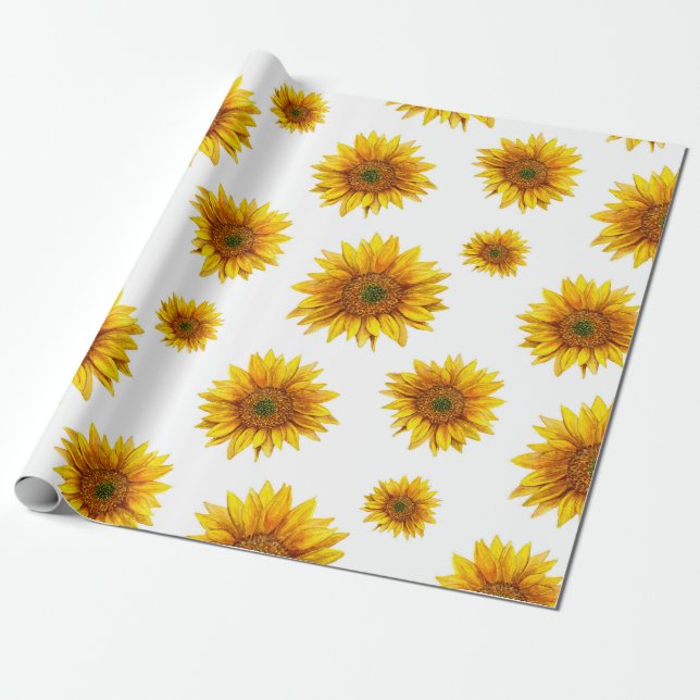 Vattenfärgade solblommor. Rustic-blommönster Presentpapper (Utrullad)