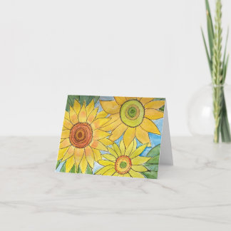 Vattenfärgade solblommor tack kort
