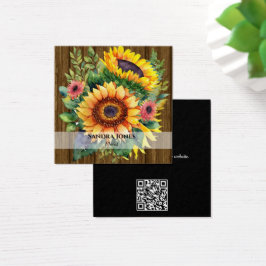 Vattenfärgade solrosor, Affärskort framsida av trä Fyrkantigt Visitkort