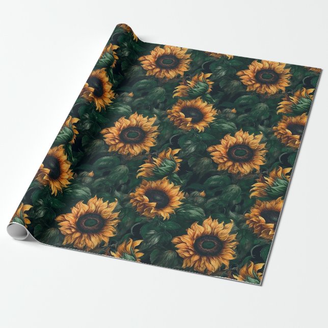 Vattenfärgade solrosor (Lush) Presentpapper (Utrullad)