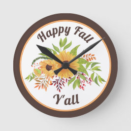 Vattenfärgade solrosor och bär Lycklig faller Y'al Rund Klocka