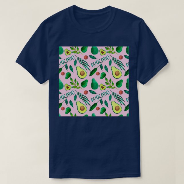 Vattenfärgade, sömlösa med avokado och löv t shirt (Design framsida)