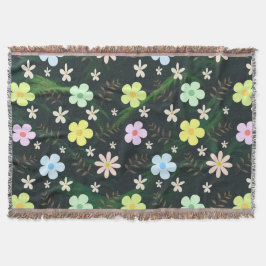 Vattenfärgade Spoonblommor i Grönten Forest Filt