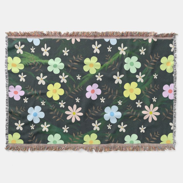 Vattenfärgade Spoonblommor i Grönten Forest Filt (Framsidan)