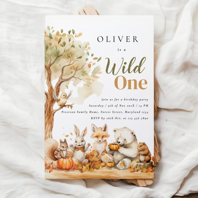 Vattenfärgade trädsdjur 1:a födelsedag inbjudningar (Skapare uppladdad)