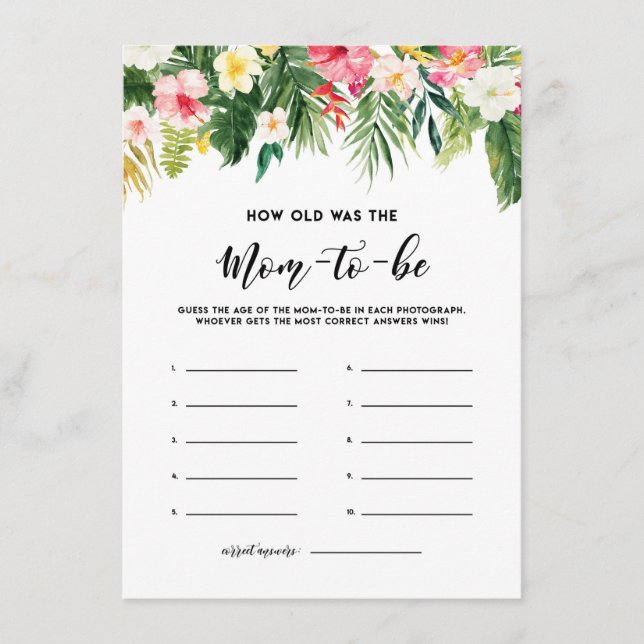 Vattenfärgade Tropiska Blommor Hur Gammal Var Mamm Tilläggskort (Framsida)