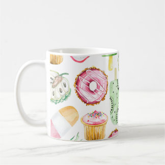 Vattenfärgade tropiska frukter, glass mönster. kaffemugg