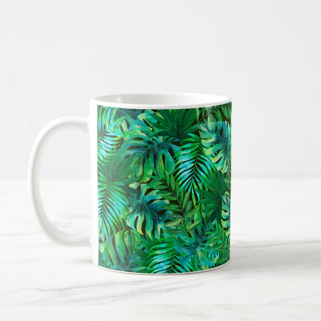 Vattenfärgade tropiska löv mönster kaffemugg (Vänster)