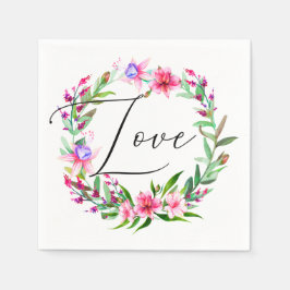 Vattenfärgade tropiska rosa blommor. Blommigt bröl Pappersservett