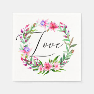 Vattenfärgade tropiska rosa blommor. Blommigt bröl Pappersservett