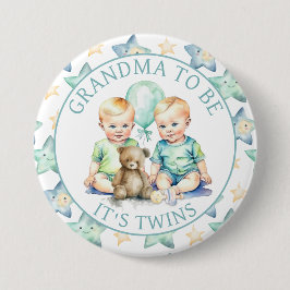 Vattenfärgade Twin Boys Baby Shower Grandma to be Knapp