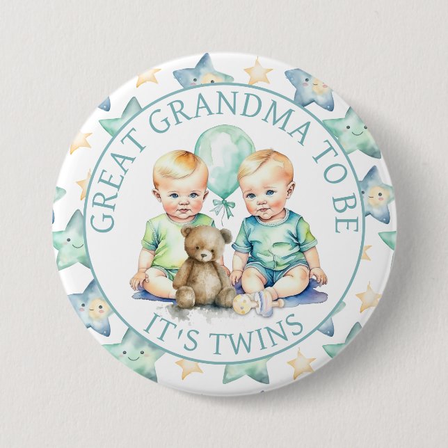 Vattenfärgade Twin Boys Baby Shower Grandma to be Knapp (Framsida)
