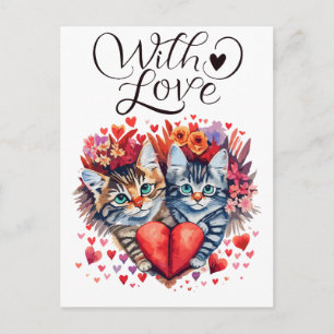 Vattenfärgade Valentineser med kärlek Helg Vykort