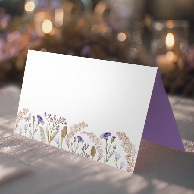 Vattenfärgade vilda blommor och gräs faller under  placeringskort (Skapare uppladdad)