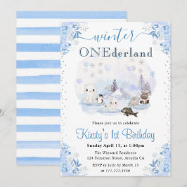 Vattenfärgade vinterarktiska djur 1:a födelsedagen inbjudningar