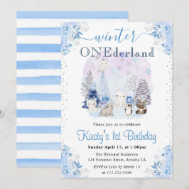 Vattenfärgade vinterarktiska djur 1:a födelsedagen inbjudningar