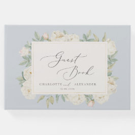 Vattenfärgade vita blommor, ljusblå Guestbook Gästböcker
