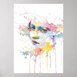 Vattenfärgade Womans Ansikte Poster