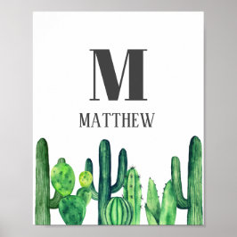 Vattenfärgaktus. Botaniskt monogram. Nursery Poster
