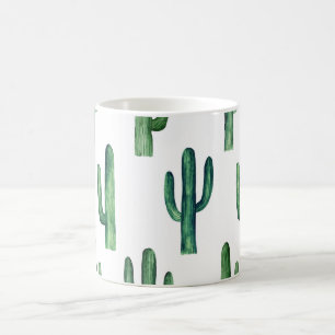 Vattenfärgaktus. Grönt botaniskt mönster. Modern Kaffemugg