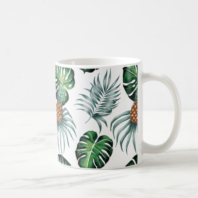 Vattenfärgananas med gröntlövmönster kaffemugg (Höger)