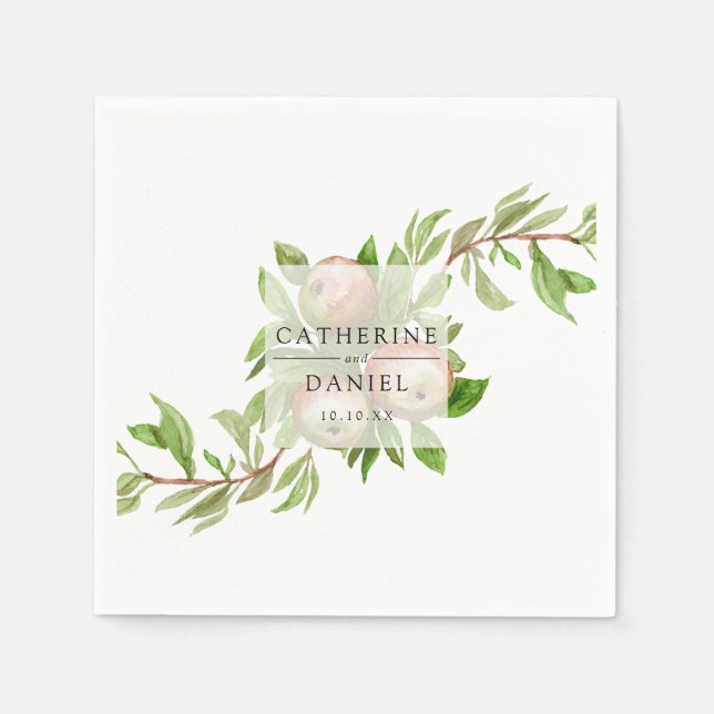 vattenfärgäpplen bröllop napkin pappersservett (Framsidan)