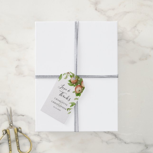 vattenfärgäpplen bröllop presentetikett (Med Snöre)