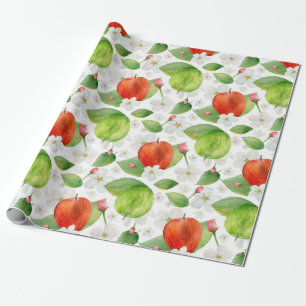 Vattenfärgäpplen. Grönt och röda frukter. Garden Presentpapper